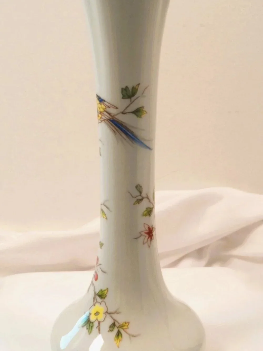 Vintage Bud Vase Rochard Limoges France Porcelain Floral + Peacock 7.75